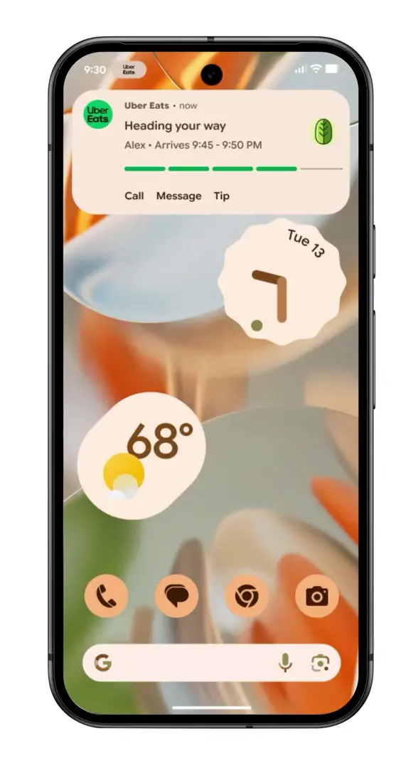 Android 16 x Material 3 Expressive: A First Glimpse 1 A mobile phone shows Real-Time Information at a Glance