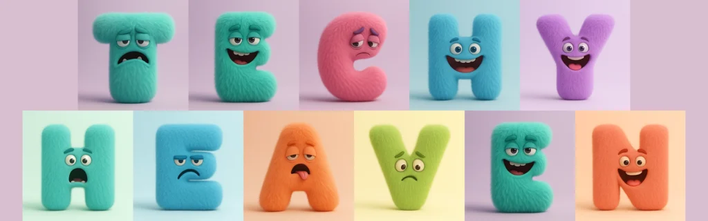 10+ Creative Ways to Use ChatGPT Image Generator (That Actually Work) 42 Fluffy 3D alphabet letters spelling 'TECHY HEAVEN' in vibrant colors, each letter with expressive cartoon faces and textures