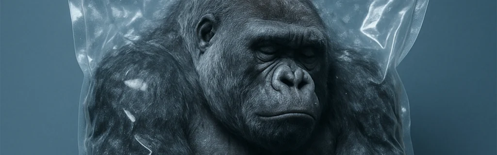 10+ Creative Ways to Use ChatGPT Image Generator (That Actually Work) 15 Hyperrealistic image of a gorilla sealed in a transparent vacuum plastic bag with detailed lighting and texture