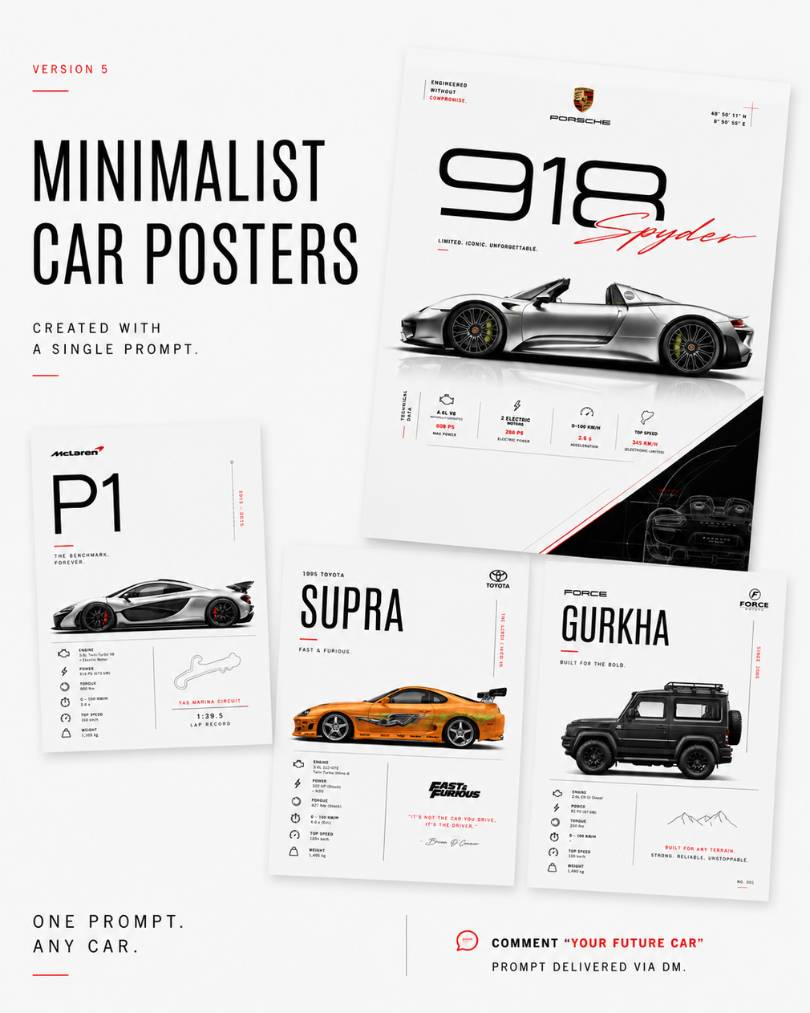 How to Create Minimalist Automotive Posters with ChatGPT Using Just One Prompt 1 Porsche 911 AI Poster