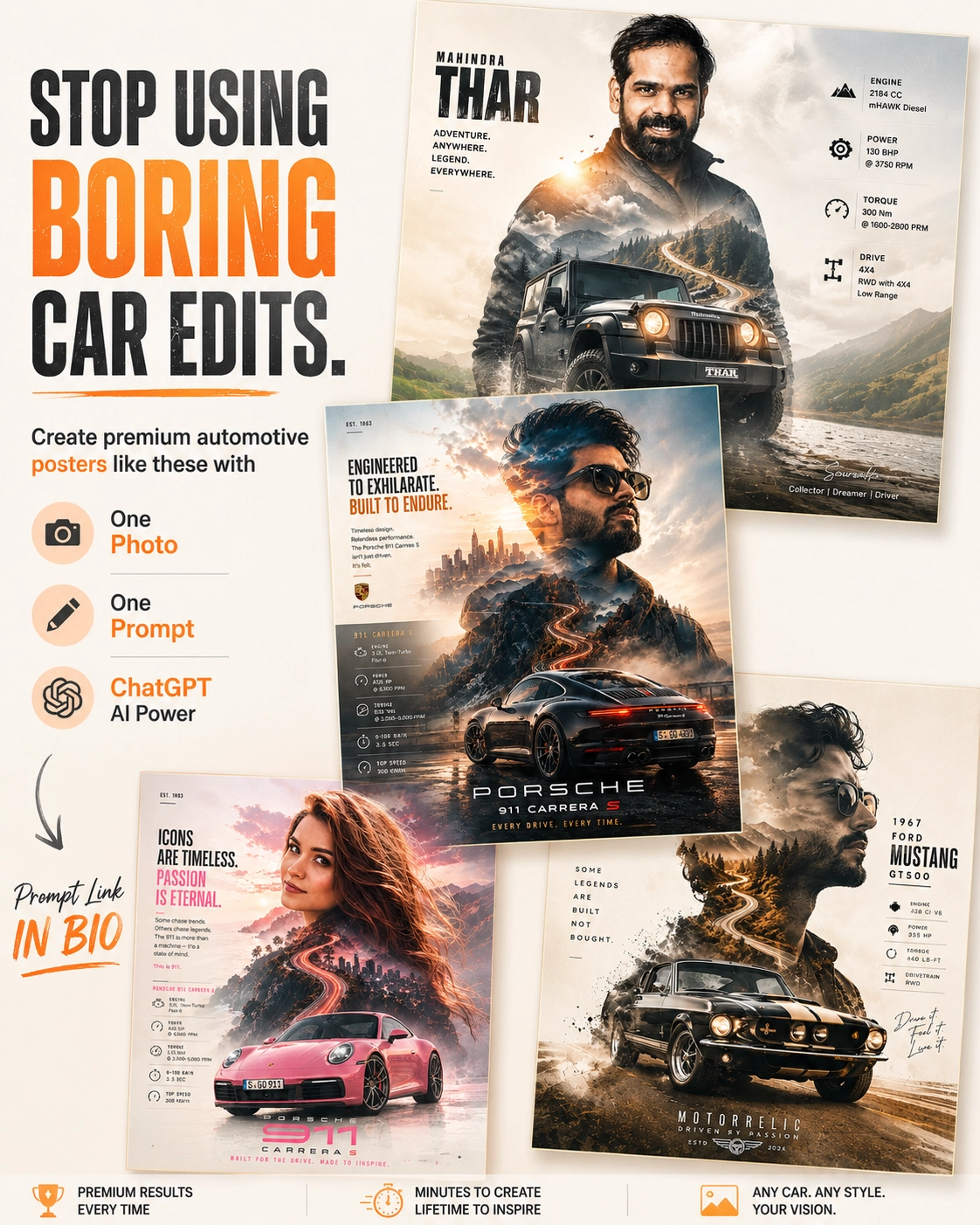 Create Cinematic Automotive Posters with One Photo & ChatGPT 1 Porsche 911 AI Poster